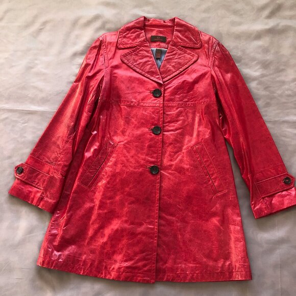 Ruby Red Danier Button Down Leather Coat - Picture 1 of 12
